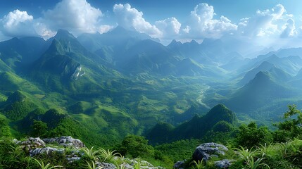 Mountain Range Landscape with Lush Green Foliage