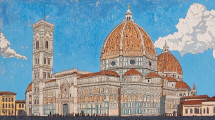 Obraz premium Florence majestic Duomo with intricate Gothic detailing under a blue sky.