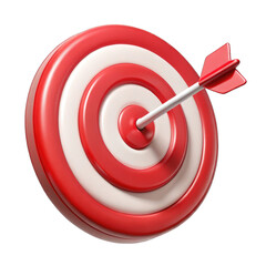 Red bullseye dart arrow hitting target center of dartboard. Concept of success, target, goal, achievement. 3D rendering PNG
