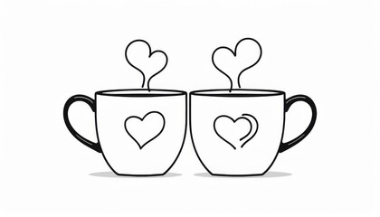 Illustration of two coffee cups with heart motifs symbolizing love and connection