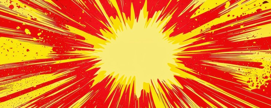 Vibrant comic-style explosion graphic with dynamic red and yellow burst effect, evoking energy and excitement, perfect for dynamic visual projects.
