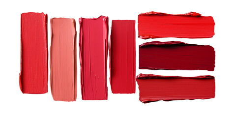 Naklejka premium vibrant array of red and pink paint swatches showcasing various shades and textures, perfect for artistic projects