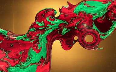 Abstract Red Green Liquid Gold Background Holiday Design  