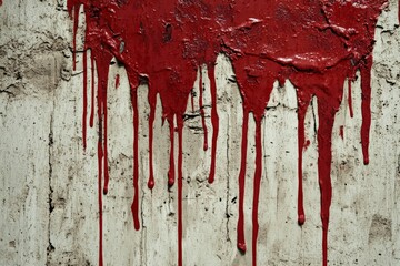 Abstract grunge wall with red blood drips, creating an eerie and suspenseful backdrop