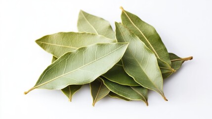 Fototapeta premium Round aromatic bay leaves displayed on a white background