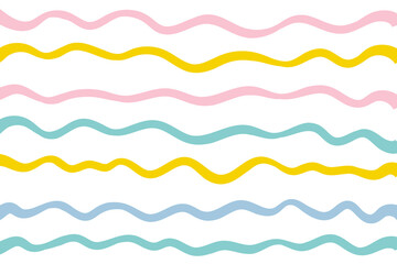Naive squiggle pattern with bright green, yellow, pink and blue wavy lines on a light background. Creative abstract squiggle style drawing background