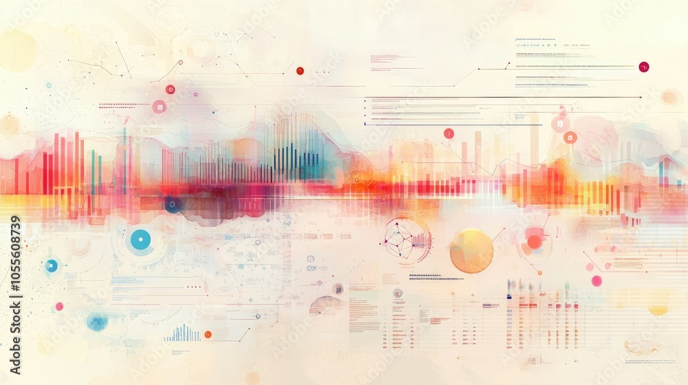 Poster web banner with charts, icons, and timeline interface, soft blur background, ideal for data visualiz