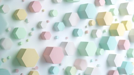 Pastel-Colored Hexagons Floating Against Minimalist White Background