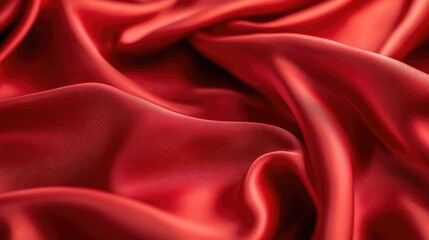 Obraz premium Close up of flowing folds and creases in rich red silk satin fabric emphasizing a luxurious textile texture