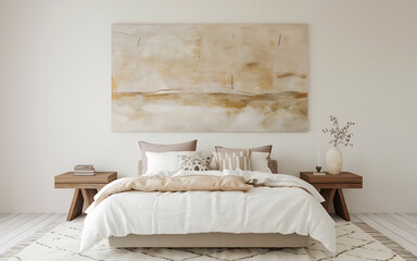 Beige and brown bedroom interior design with a minimalist aesthetic  evoking tranquility and relaxation   