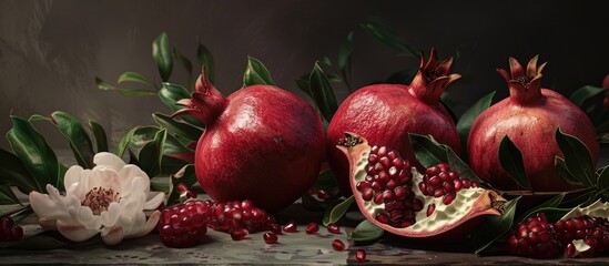 There are over 500 named pomegranate cultivars like the white one each with distinct features and purposes which can be observed in a copy space image