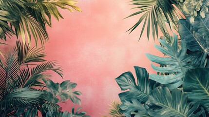 Aerial perspective of lush tropical foliage against a soft pastel vintage tone abstract backdrop