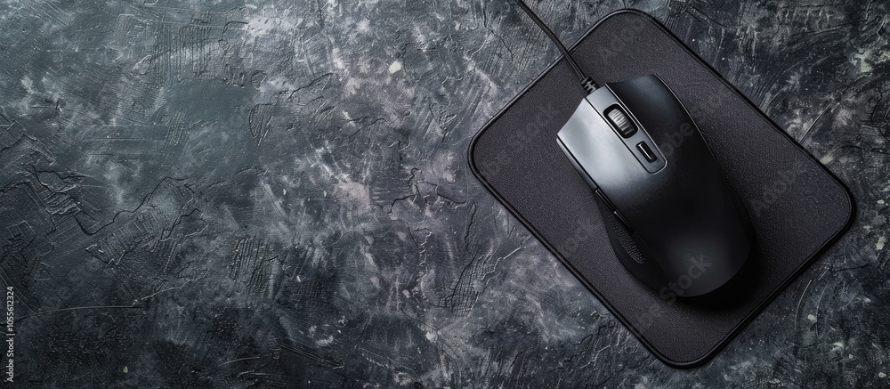 Poster top view of a mouse pad on a textured grey table with copy space image
