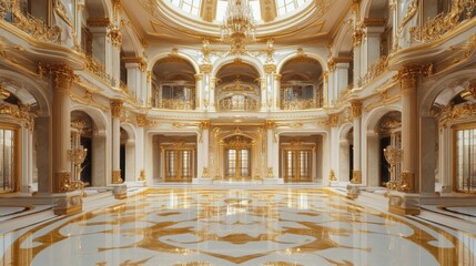 Obraz premium Luxurious golden marble interior of an elegant palace Opulent castle design with intricate details