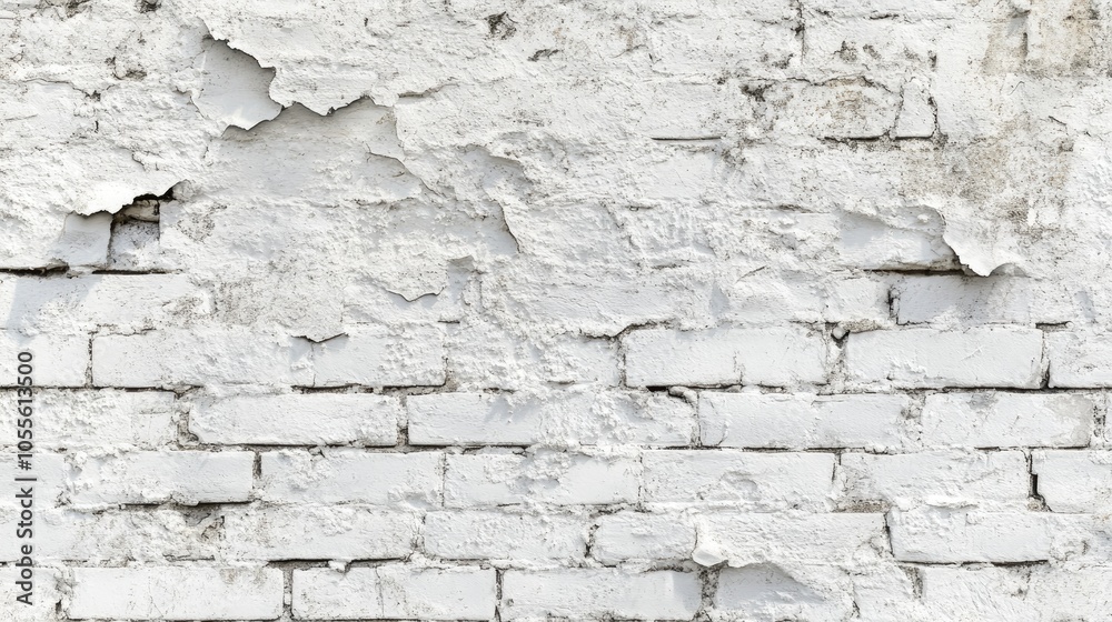 Poster Rustic brick wall texture featuring a light white and gray color scheme with visible damage perfect for a panoramic background
