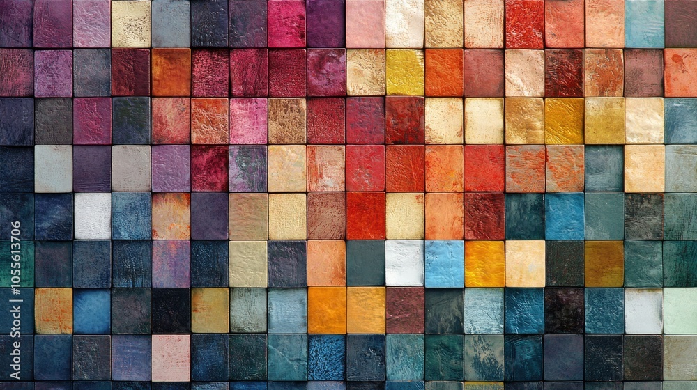 Poster A mosaic composed of various tiles or pixels showcasing different shades creating a geometric abstract backdrop