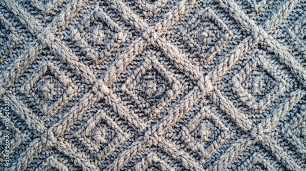 Poster aerial perspective of a soft woolen textile texture featuring decorative patterns