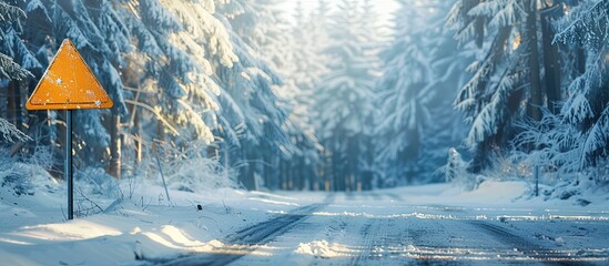 Obraz premium A road sign symbolizing financial education stands out against a snowy forest backdrop creating an appealing business concept with ample copy space image