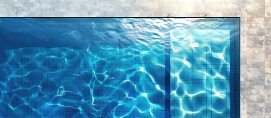 Obraz premium Top view of a swimming pool with blue water reflecting the surroundings The background provides a clear copy space image