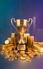 Gold trophy and coins  success  wealth  achievement  business  finance   