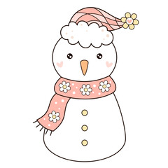 Retro groovy Christmas snowman clipart. Cute Christmas character. Hand draw vector illustration in flat style