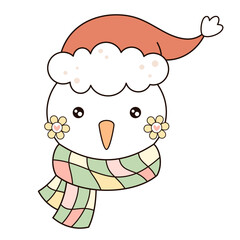 Retro groovy Christmas snowman clipart. Cute Christmas character. Hand draw vector illustration in flat style