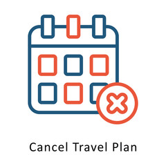 Cancel Travel Plan Vector outline Two colour Design icon. Winter Travelling Symbol on White backgroud EPS 10 file