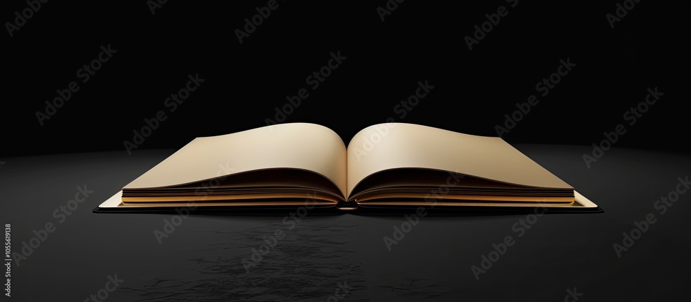 Poster notebook open against a black backdrop with copy space image