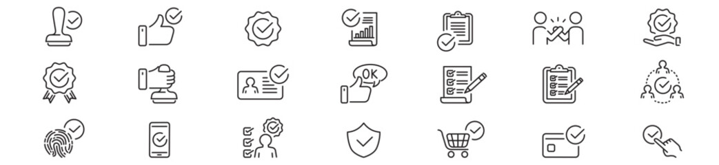 Approval icon set. Editable stroke. Vector illustration.