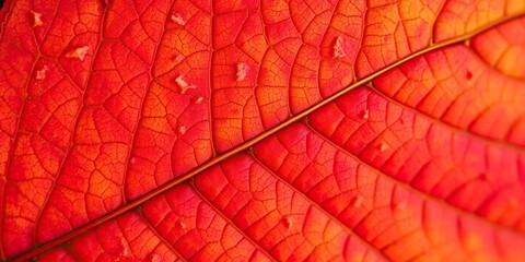Close-up of a vibrant and intricate maple leaf texture, showcasing the delicate veins and rich autumn colors, intricate, colors