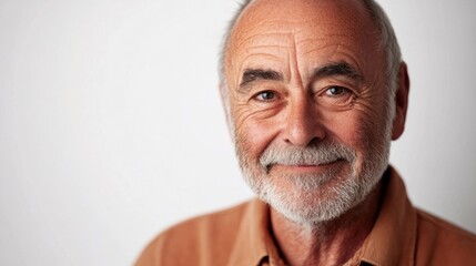 Obraz premium Older man with deep-set eyes and a calm smile, showing wisdom and kindness, isolated on white