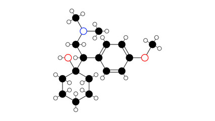 venlafaxine molecule, structural chemical formula, ball-and-stick model, isolated image effexor