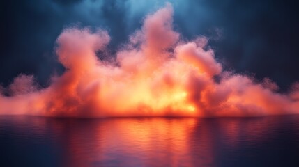 Naklejka premium A fire is in the sky and the water is calm