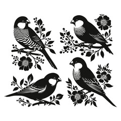 Finch bird Set Silhouette Vector Art illustration with a white background