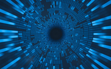 Abstract Blue and Dark Blue Digital Tunnel Background - Futuristic Technology Concept  