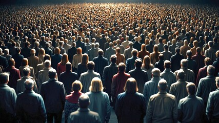 A large crowd of people stood together.