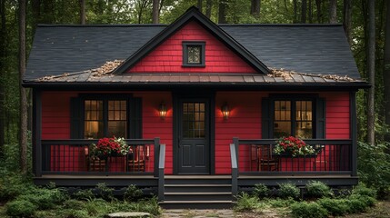 Traditional tiny house design with a pitched roof and cozy wooden interior providing a warm atmosphere