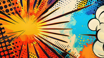 Abstract creative concept comic pop art style blank, layout template with clouds beams and isolated dots background