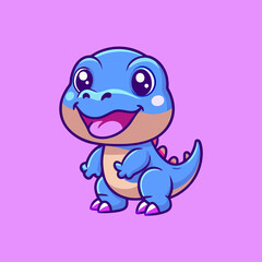 Naklejka premium Cute Blue Tyrannosaurus Cartoon Vector Icon Illustration. Animal Dinosaurs Icon Concept Isolated Premium Vector. Flat Cartoon Style 