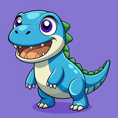Cute Blue Tyrannosaurus Cartoon Vector Icon Illustration. Animal Dinosaurs Icon Concept Isolated Premium Vector. Flat Cartoon Style
