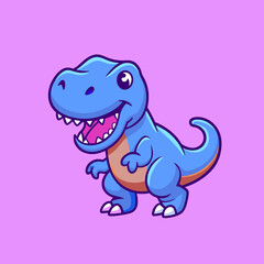 Cute Blue Tyrannosaurus Cartoon Vector Icon Illustration. Animal Dinosaurs Icon Concept Isolated Premium Vector. Flat Cartoon Style
