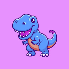 Cute Blue Tyrannosaurus Cartoon Vector Icon Illustration. Animal Dinosaurs Icon Concept Isolated Premium Vector. Flat Cartoon Style
