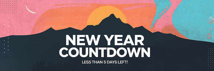 Abstract mountain silhouette with orange and blue sunset  New Year countdown  anticipation and excitement   