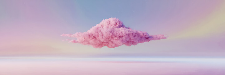 Pink fluffy cloud against a pastel sky evokes dreamy and whimsical feelings for a fairytale or fantasy design   