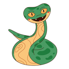 Fototapeta premium Chinese new year 2025 cute zodiac snake. Cute green and wooden snake vector illustration for new year of the snake.