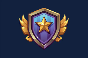 Obraz premium Game Level Badge or Rank Medal Icons of Victory Rank Shield for GUI Interface, Vector Banners. Level Up Badges of Wooden or Gold Metal Shields With Wings and Jewels For Arcade Video Game Level Reward 