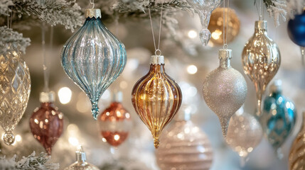 Vintage handmade glass ornaments from the 70s for holiday decoration and design