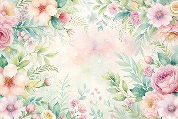 Delicate watercolor floral pattern featuring soft pastel hues and intricate details, garden inspiration, flowers