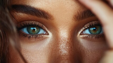 Fototapeta premium The photograph features an intense gaze, focusing on the blue eyes and capturing the texture of the skin with an intriguing light playing off the facial details.