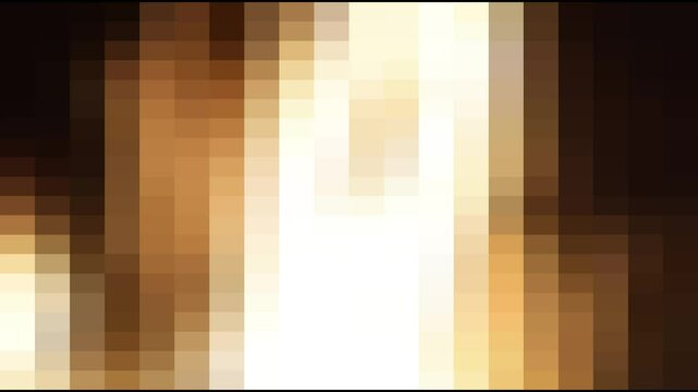 Fire flame on dark background. Mosaic raster, image of squares. Bonfire in the dark. Night, hike, camping.  Video art graphics.